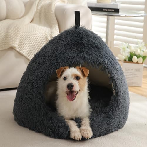 UUE Katzenbetten für den Innenbereich mit hängendem Spielzeug Premium Katzenbett Katzenschlafplatz für Katzen Kleine Mittelgroße Hunde Plüsch Katzenkissen Rund Kuschelbett Katzen Bettchen 58*58*47cm von UUE