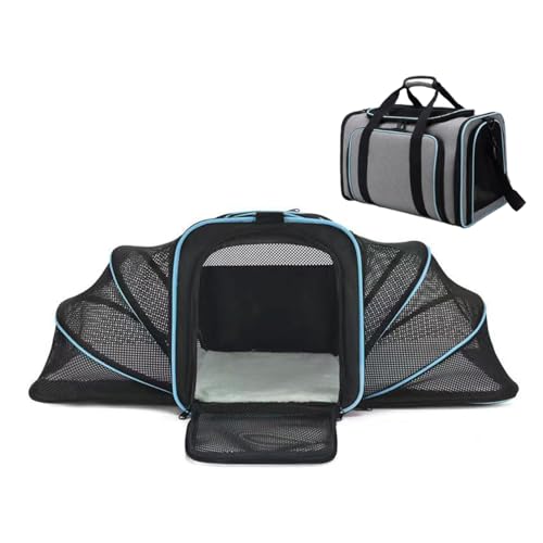 UUE Katzentransportbox Transportbox Katze Groß, 46x28x29cm Erweiterbar Katzenbox für 2 Katzen Hund Welpen, Flugzeug Faltbar Hundetransportbox Zusammenklappbare Transporttasche Katze Transport von UUE