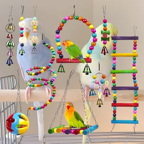 UUE Vogel-Papageien-Spielzeug, zum Aufhängen 10 Stück Vogelkäfig-Zubehör, Spielzeug, Barsch, Leiter, Kauspielzeug, Hängematte für Sittiche, Liebesvögel, Finken und andere kleine Haustiere von UUE