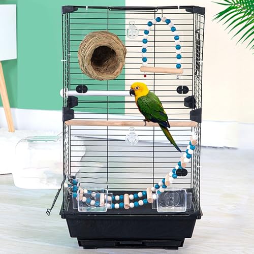 UUE Vogelkäfig für Wellensittiche & Nymphensittiche 37×28×63cm, Große Vogelvoliere mit Doppeltür & 8 Zubehör, Leicht zu Reinigen mit Herausnehmbarem Tablett, Für Innen & Außen​ von UUE