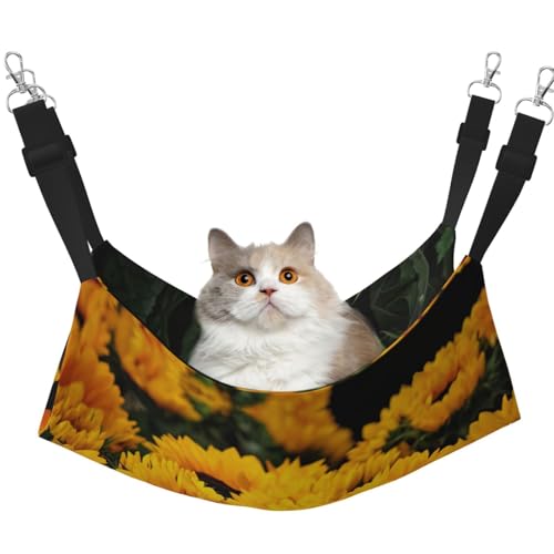 UVBDF Gelbe Sonnenblumenfeld-Katzen-Hängematte zum Aufhängen von Haustier-Hängematte, Bett, verstellbar, Welpen, Kaninchen, Kleintiere von UVBDF