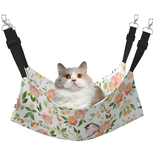 UVBDF Hängematte mit Blumen und Vögeln zum Aufhängen von Haustieren, verstellbar, Welpen, Kaninchen, Kleintiere von UVBDF