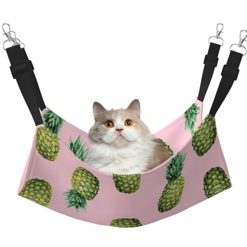 UVBDF Katzenhängematte mit Ananas-Motiv, zum Aufhängen, verstellbar, für Welpen, Kaninchen, Kleintiere von UVBDF