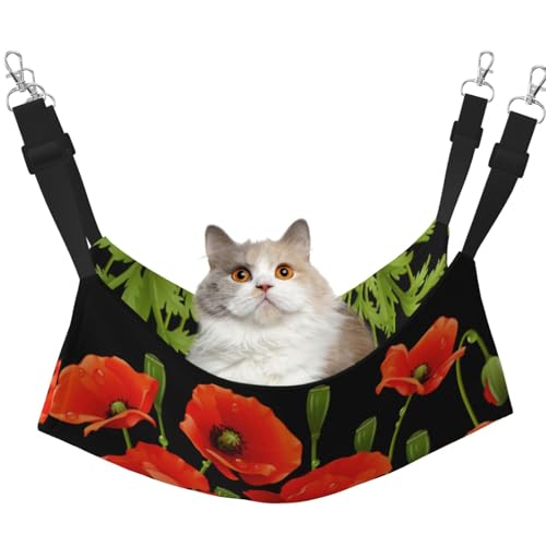 UVBDF Katzenhängematte mit roten Blumen, zum Aufhängen, verstellbar, für Welpen, Kaninchen, Kleintiere von UVBDF