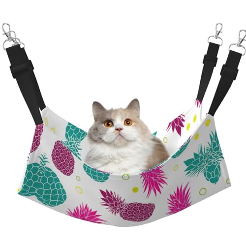 UVBDF Katzenhängematte mit tropischer Ananas-Motiv, zum Aufhängen, verstellbar, für Welpen, Kaninchen, Kleintiere von UVBDF
