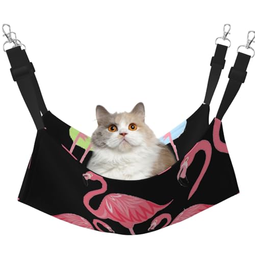 UVBDF Katzenhängematte mit vier Flamingos, zum Aufhängen, verstellbar, für Welpen, Kaninchen, Kleintiere von UVBDF