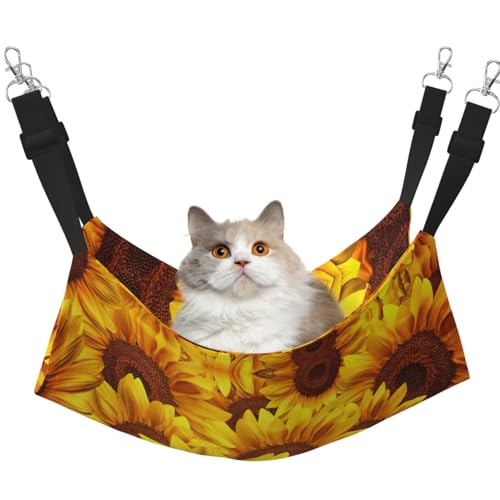 UVBDF Katzenhängematte zum Aufhängen, Sonnenblume, verstellbar, für Welpen, Kaninchen, Kleintiere, Gelb von UVBDF