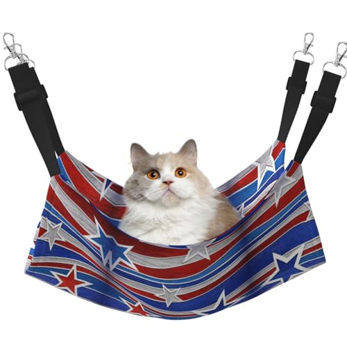UVBDF Patriotische Katzenhängematte mit Sternenmuster, zum Aufhängen, verstellbar, Welpen, Kaninchen, Kleintiere von UVBDF