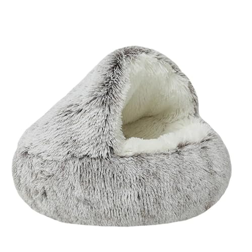 UVDS 2 In 1 Haustier Hund Katze Bett Runde Plüsch Katze Warme Bett Haus Weiche Lange Plüsch Bett for Kleine Hunde Katzen Nest Donut Wärmende Schlafen Bett (Color : Coffe Long Plush, Size : 65cm) von UVDS