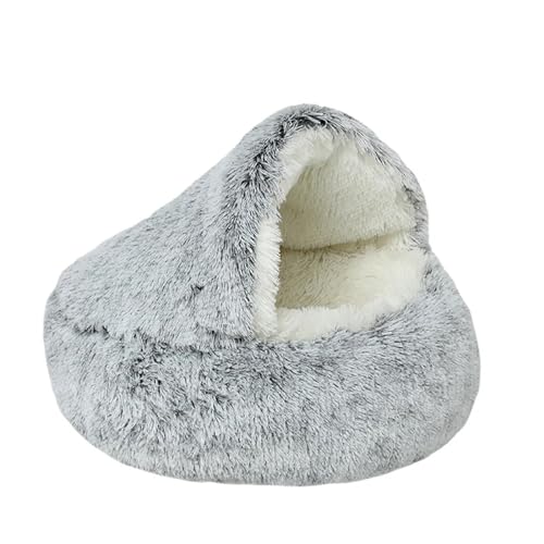 UVDS 2 In 1 Haustier Hund Katze Bett Runde Plüsch Katze Warme Bett Haus Weiche Lange Plüsch Bett for Kleine Hunde Katzen Nest Donut Wärmende Schlafen Bett (Color : Gray Long Plush, Size : 50cm) von UVDS