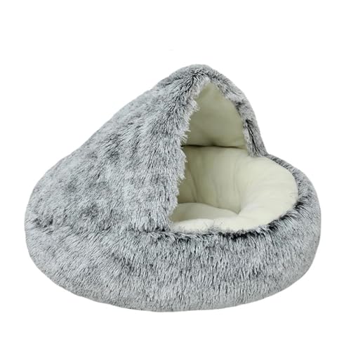 UVDS 2 In 1 Haustier Hund Katze Bett Runde Plüsch Katze Warme Bett Haus Weiche Lange Plüsch Bett for Kleine Hunde Katzen Nest Donut Wärmende Schlafen Bett (Color : Gray Short Plush, Size : 100cm) von UVDS