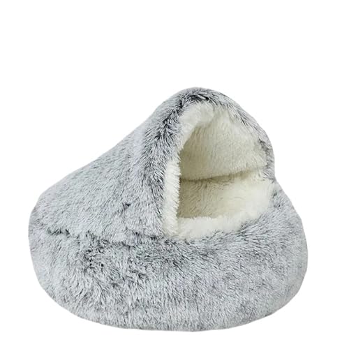 UVDS Weiches Plüsch-Haustierbett mit Bezug, rundes Katzenbett, Haustiermatratze, warme Katze und Hund, 2-in-1-Schlafnesthöhle for kleine Hunde (Color : Gray-Inside Plush, Size : 40x40cm) von UVDS