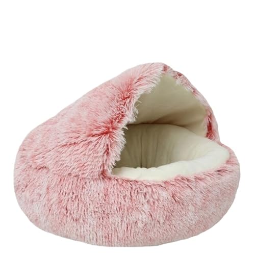 UVDS Weiches Plüsch-Haustierbett mit Bezug, rundes Katzenbett, Haustiermatratze, warme Katze und Hund, 2-in-1-Schlafnesthöhle for kleine Hunde (Color : Pink, Size : 40x40cm) von UVDS