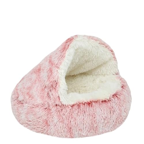 UVDS Weiches Plüsch-Haustierbett mit Bezug, rundes Katzenbett, Haustiermatratze, warme Katze und Hund, 2-in-1-Schlafnesthöhle for kleine Hunde (Color : Pink-Inside Plush, Size : 40x40cm) von UVDS