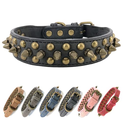 Hundehalsband mit Nieten, bronzefarben, rund, beißsicher, Größe L (Schwarz, L) von UVONOKAY