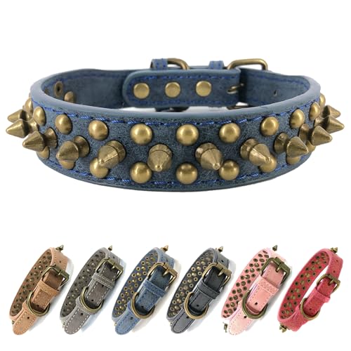 Hundehalsband mit Nieten, schützt den Hals des Hundes vor Bissen. - Für kleine, mittelgroße und große Hunde (Retro-Blau, Größe L) von UVONOKAY