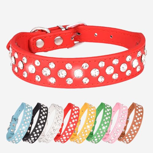 Schönes Hundehalsband mit Bling Bling Strasssteinen ( Rot M ) - geeignet für kleine und mittelgroße Hund von UVONOKAY