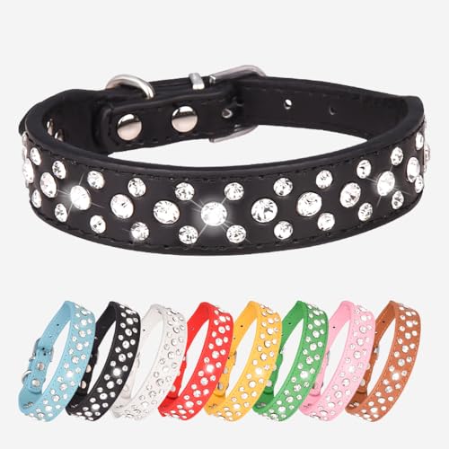 Schönes Hundehalsband mit Bling Bling Strasssteinen ( Schwarz S ) - geeignet für kleine und mittelgroße Hund von UVONOKAY