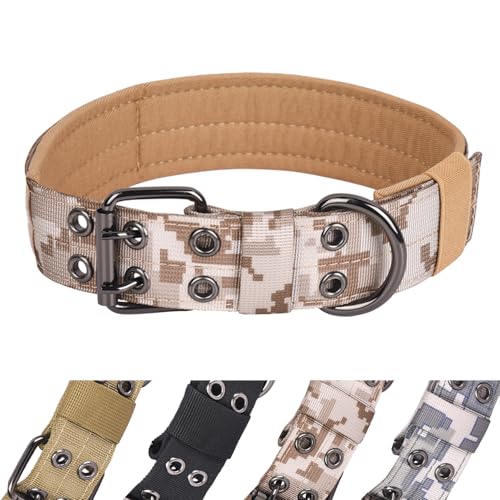 Taktisches Hundehalsband für Training im Freien - strapazierfähiges Nylon (Khaki Camouflage, XL) von UVONOKAY