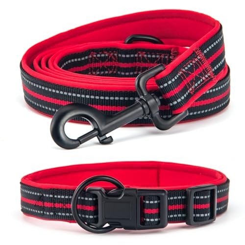 Bequemes Hundehalsband Set mit täglichem Halsband und Leine Schwarz & Rot L - Genießen Sie angenehme Erfahrungen mit Ihrem Haustier! von UVTQSSP