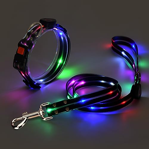 Hundeleine+beleuchtetes Hundehalsband und LED-Hundeschild, Blinkendes Hundehalsband mit 3 Beleuchtungsmodi, verstellbares LED-Hundehalsband mit schwarzem Blinken von UVTQSSP