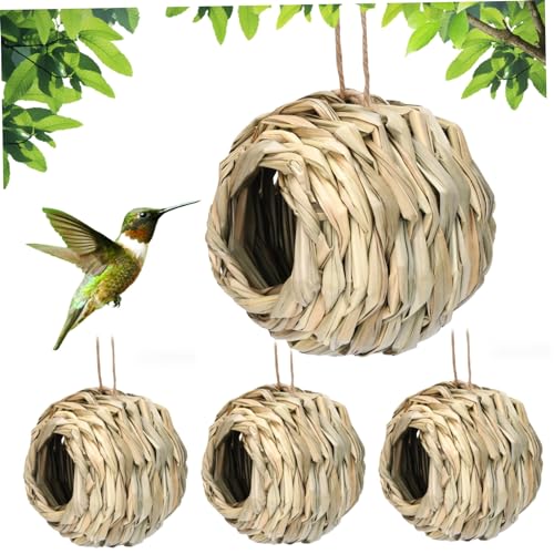 Hummingbird -Häuser für außerhalb von 4pcs Gras gewebtes Vogelhaus Hanging Hummingbird Nest mit hängenden Seilhütte für Patio Rasengartendekorationen 4.7x4,7 Zoll von UWEOTYYY