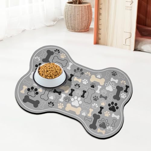 UYDOXCU Futtermatte für Hunde und Katzen, Knochenform, schnell absorbierend, Wassernapf, Platzset mit Gummi-Rückseite, schmutzabweisend, Haustierzubehör, Grau, 30,5 x 45,7 cm von UYDOXCU