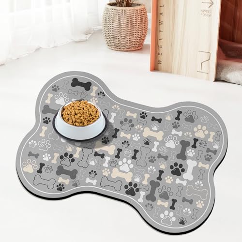 UYDOXCU Futtermatte für Hunde und Katzen, Knochenform, schnell absorbierend, Wassernapf, Platzset mit Gummi-Rückseite, schmutzabweisend, Haustierzubehör, Grau, 30,5 x 61 cm von UYDOXCU