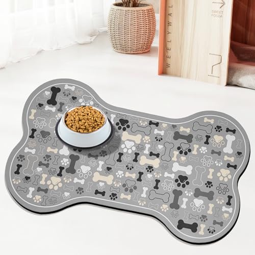 UYDOXCU Futtermatte für Hunde und Katzen, Knochenform, schnell absorbierend, Wassernapf, Platzset mit Gummi-Rückseite, schmutzabweisend, Haustierzubehör, Grau, 43,2 x 73,2 cm von UYDOXCU