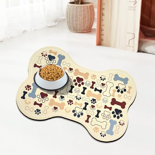 UYDOXCU Futtermatte für Hunde und Katzen, Knochenform, schnell absorbierend, Wassernapf, Platzset mit Gummi-Rückseite, schmutzabweisend, Haustierzubehör (Beige, 30,5 x 45,7 cm) von UYDOXCU