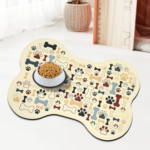 UYDOXCU Futtermatte für Hunde und Katzen, Knochenform, schnell absorbierend, Wassernapf, Platzset mit Gummi-Rückseite, schmutzabweisend, Haustierzubehör (Beige, 30,5 x 61 cm) von UYDOXCU