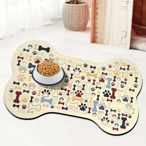 UYDOXCU Futtermatte für Hunde und Katzen, Knochenform, schnell absorbierend, Wassernapf, Platzset mit Gummi-Rückseite, schmutzabweisend, Haustierzubehör (Beige, 43,2 x 73,2 cm) von UYDOXCU