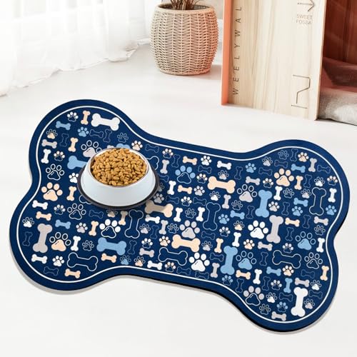 UYDOXCU Futtermatte für Hunde und Katzen, Knochenform, schnell absorbierend, Wassernapf, Platzset mit Gummi-Rückseite, schmutzabweisend, Haustierzubehör (Blau, 43,2 x 73,2 cm) von UYDOXCU
