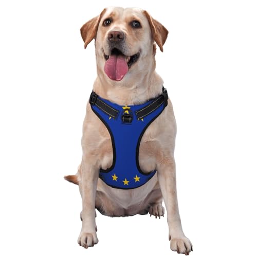 EU-Flagge Hundegeschirr für kleine, mittelgroße und große Hunde – reflektierende Riemen, verstellbare Passform mit Schnellverschluss-Schnallen EU-Flagge Hundegeschirr für kleine, mittelgroße und große Hunde – reflektierende Riemen, verstellbare Passform mit Schnellverschluss-Schnallen von UYHhgqw