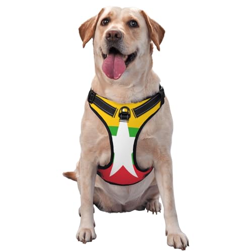 Flag Of Myanmar Hundegeschirr für kleine, mittelgroße und große Hunde, reflektierende Riemen, verstellbare Passform mit Schnellverschluss-Schnallen Flag Of Myanmar Hundegeschirr für kleine, mittelgroße und große Hunde, reflektierende Riemen, verstellbare Passform mit Schnellverschluss-Schnallen von UYHhgqw
