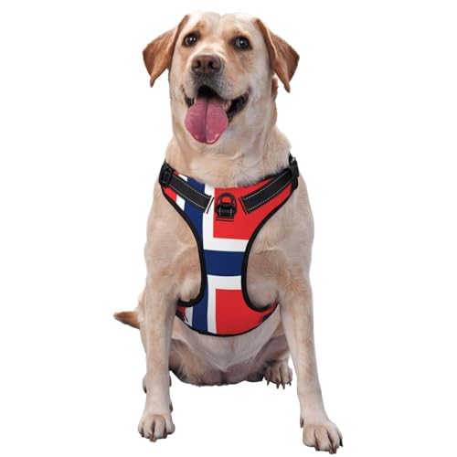 Hundegeschirr Norwegische Flagge für kleine, mittelgroße und große Hunde – reflektierende Riemen, verstellbare Passform mit Schnellverschluss-Schnallen von UYHhgqw