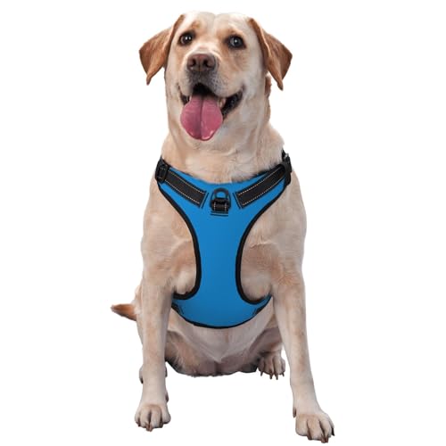 Hundegeschirr für kleine, mittelgroße und große Hunde, reflektierende Riemen, verstellbare Passform mit Schnellverschluss-Schnallen, Naturblau von UYHhgqw