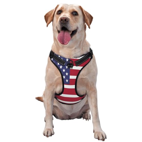 Hundegeschirr mit amerikanischer Flagge, für kleine, mittelgroße und große Hunde, reflektierende Riemen, verstellbare Passform mit Schnellverschluss-Schnallen Hundegeschirr mit amerikanischer Flagge, für kleine, mittelgroße und große Hunde, reflektierende Riemen, verstellbare Passform mit Schnellverschluss-Schnallen von UYHhgqw