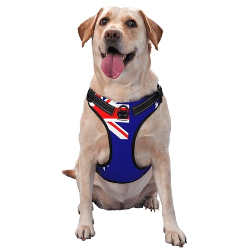 Hundegeschirr mit australischer Flagge für kleine, mittelgroße und große Hunde, reflektierende Riemen, verstellbare Passform mit Schnellverschluss-Schnallen von UYHhgqw