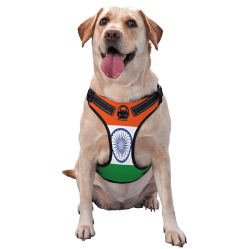 Hundegeschirr mit indischer Flagge für kleine, mittelgroße und große Hunde, reflektierende Riemen, verstellbare Passform mit Schnellverschluss-Schnallen von UYHhgqw
