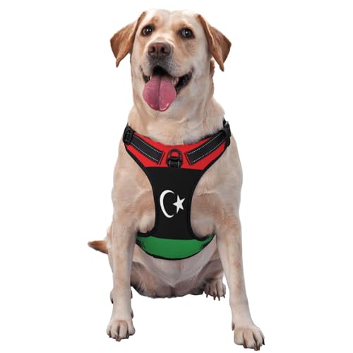 Hundegeschirr mit libyscher Flagge für kleine, mittelgroße und große Hunde, reflektierende Riemen, verstellbare Passform mit Schnellverschluss-Schnallen von UYHhgqw