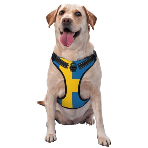 Hundegeschirr mit schwedischer Flagge für kleine, mittelgroße und große Hunde, reflektierende Riemen, verstellbare Passform mit Schnellverschluss-Schnallen von UYHhgqw