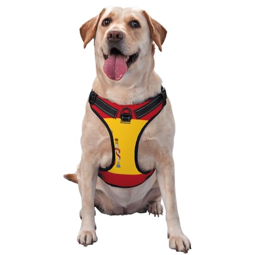 Hundegeschirr mit spanischer Flagge für kleine, mittelgroße und große Hunde, reflektierende Riemen, verstellbare Passform mit Schnellverschluss-Schnallen von UYHhgqw