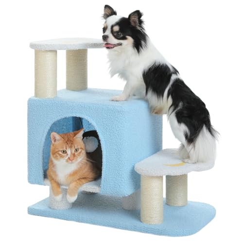 UYMI Hundetreppe & Katzenkratzbaum mit Höhle, Haustiertreppe für Hochbetten, Sofa, Couch, hochfeste Bretter halten bis zu 68 kg für Indoor Kleine Katzen Kätzchen Hunde Klettern Spielen, 3 Stufen, Blau UYMI Hundetreppe & Katzenkratzbaum mit Höhle, Haustiertreppe für Hochbetten, Sofa, Couch, hochfeste Bretter halten bis zu 68 kg für Indoor Kleine Katzen Kätzchen Hunde Klettern Spielen, 3 Stufen, Blau von UYMI