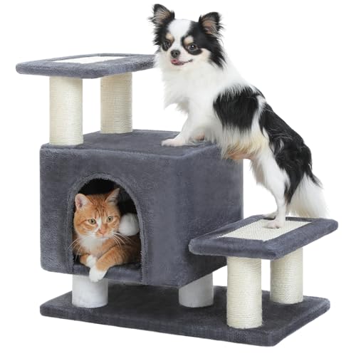 UYMI Hundetreppe & Katzenkratzbaum mit Höhle, Haustiertreppe für hohe Betten, Sofa, Couch, hochfeste Bretter halten bis zu 68 kg für kleine Katzen, Kätzchen, Hunde, Klettern, Spielen, Dunkelgrau UYMI Hundetreppe & Katzenkratzbaum mit Höhle, Haustiertreppe für hohe Betten, Sofa, Couch, hochfeste Bretter halten bis zu 68 kg für kleine Katzen, Kätzchen, Hunde, Klettern, Spielen, Dunkelgrau von UYMI