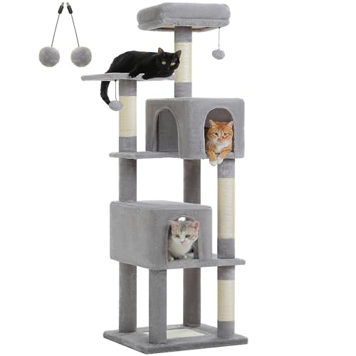 UYMI Katzenbaum für Indoor-Katzen, 157,5 cm mehrstufiger Katzenturm mit 2 geräumigen Höhlen, Kratzkissen, 4 Katzenkratzstämmen, 2 Katzen-Sitzstangen, 2 Pompons, Grau UYMI Katzenbaum für Indoor-Katzen, 157,5 cm mehrstufiger Katzenturm mit 2 geräumigen Höhlen, Kratzkissen, 4 Katzenkratzstämmen, 2 Katzen-Sitzstangen, 2 Pompons, Grau von UYMI