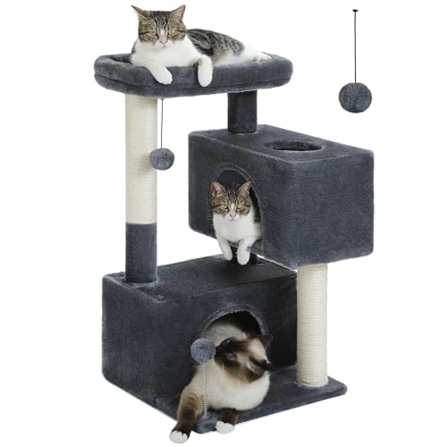 UYMI Katzenbaumturm für Indoor-Katzen, 2 gemütliche Höhlen für mittelgroße Katzen bis zu 5,4 kg, 80 cm Katzenturm mit Katzenkratzstämmen, geräumige Katzenstange, 2 Katzenhöhlen, 2 baumelnde Bälle, UYMI Katzenbaumturm für Indoor-Katzen, 2 gemütliche Höhlen für mittelgroße Katzen bis zu 5,4 kg, 80 cm Katzenturm mit Katzenkratzstämmen, geräumige Katzenstange, 2 Katzenhöhlen, 2 baumelnde Bälle, von UYMI