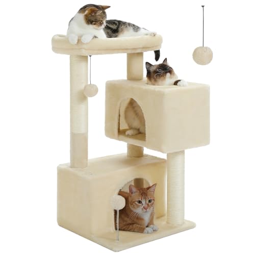 UYMI Katzenbaumturm für Indoor-Katzen, 2 gemütliche Höhlen für mittelgroße Katzen bis zu 5,4 kg, 80 cm Katzenturm mit Katzenkratzstämmen, geräumige Katzenstange, 2 Katzenhöhlen, 2 baumelnde Bälle, UYMI Katzenbaumturm für Indoor-Katzen, 2 gemütliche Höhlen für mittelgroße Katzen bis zu 5,4 kg, 80 cm Katzenturm mit Katzenkratzstämmen, geräumige Katzenstange, 2 Katzenhöhlen, 2 baumelnde Bälle, von UYMI
