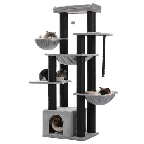 UYMI Kratzbaum für große Katzen, 9 kg, 170,2 cm, robuster Katzenturm für Indoor-Katzen, große Erwachsene mit 13 dicken Kratzbäumen (φ4,3), große Sitzstange, geräumige Höhle und Hängematte für Maine von UYMI