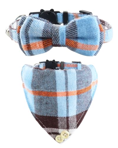 UYRVAPE 2pcs Katzenhalsbänder mit Glocken Abnehmbare Fliege Bandana, Kätzchen Halsband Katze Bandana Hundefliege, Katzenhalsband mit Glöckchen, Kariertes Katzen halsbänder mit Schleife, Blau UYRVAPE 2pcs Katzenhalsbänder mit Glocken Abnehmbare Fliege Bandana, Kätzchen Halsband Katze Bandana Hundefliege, Katzenhalsband mit Glöckchen, Kariertes Katzen halsbänder mit Schleife, Blau von UYRVAPE